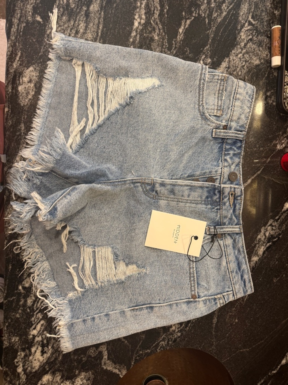 Label Distressed Light Blue Denim Shorts for Women